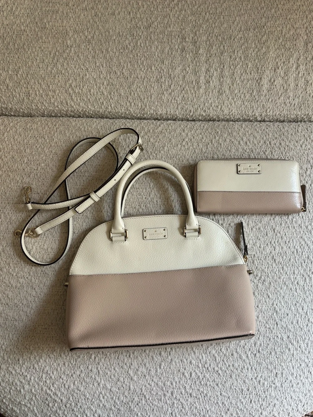 kate spade Two-Tone Dome Satchel & Zip Wallet - White & Taupe